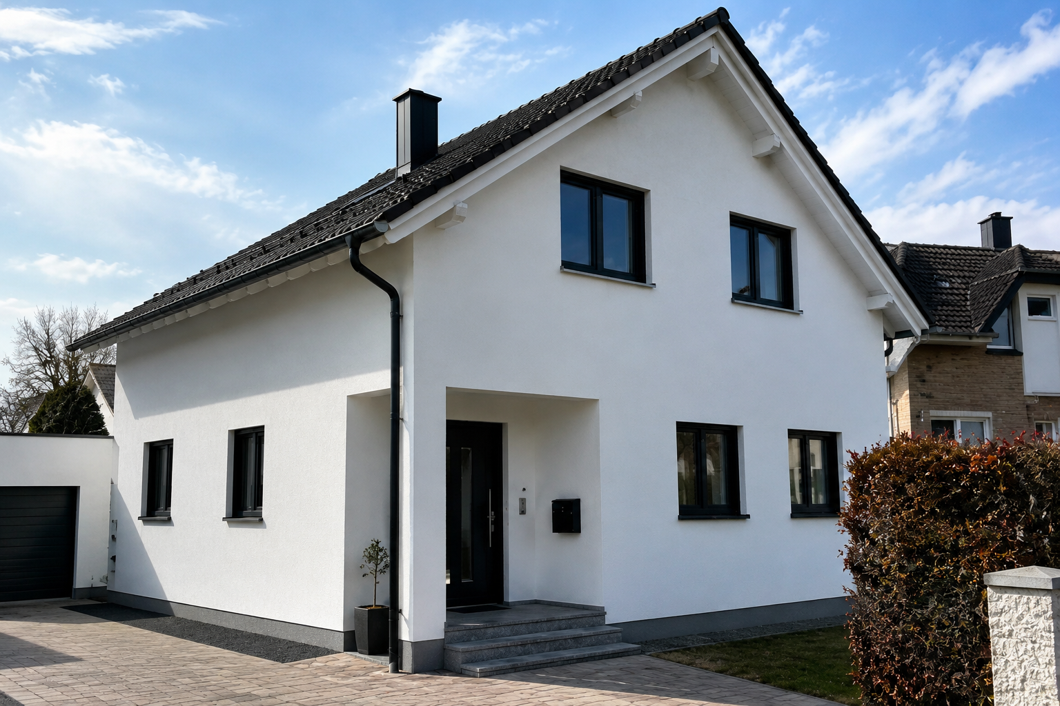 Frisch gestrichene Fassade eines Einfamilienhauses im Landkreis Augsburg